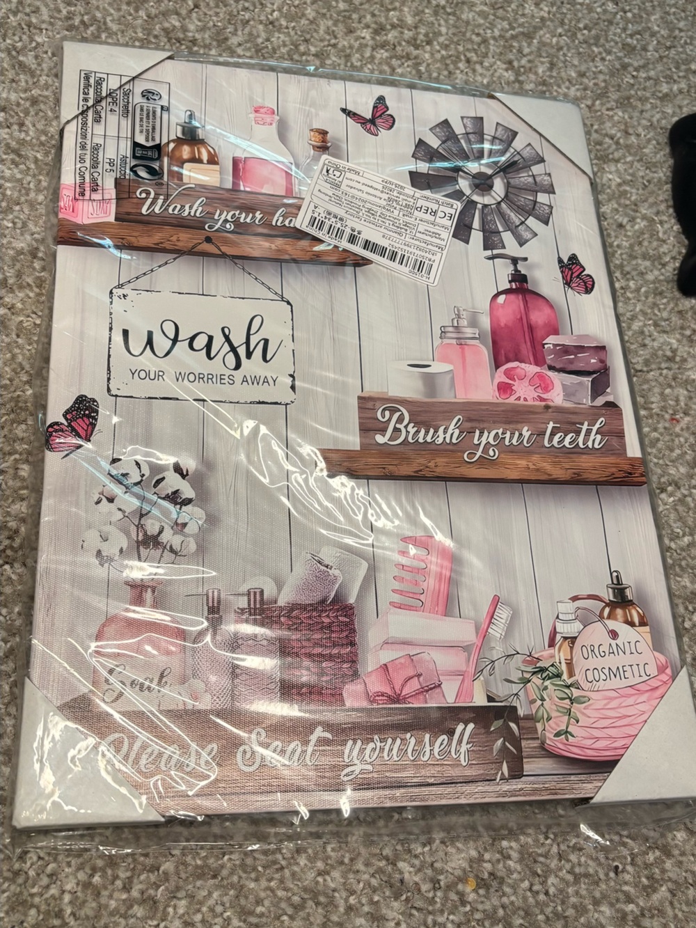 Pink 'Wash Your Worries Away' Bathroom Shower Curtain - Home Party Supplies